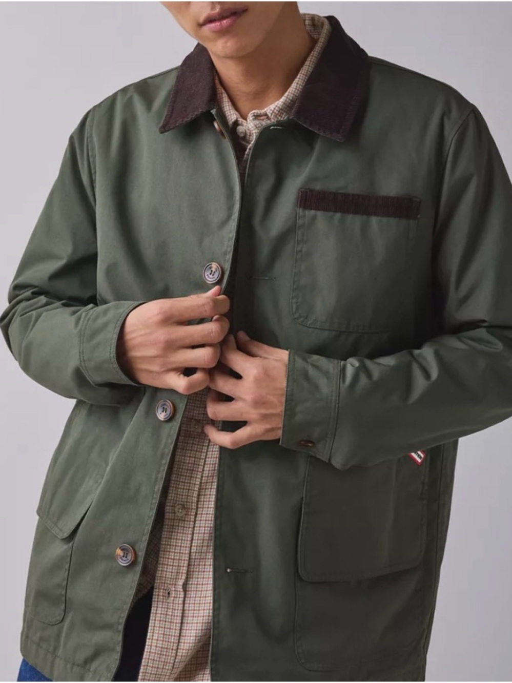 Hunter Canvas Barn Jacket with Contrast Collar (Olive Green, US Men Size: M)
